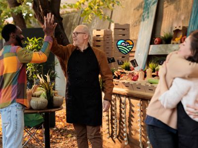 People hanging around at the farmers market